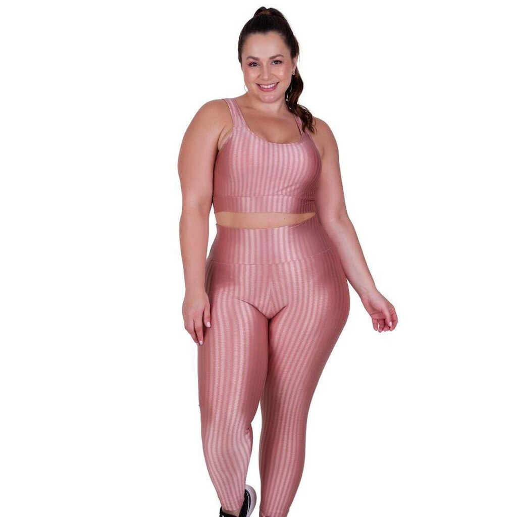 Conjunto Top com Bojo Removível e Calça para Academia Plus Size Fitness 3D Barbara