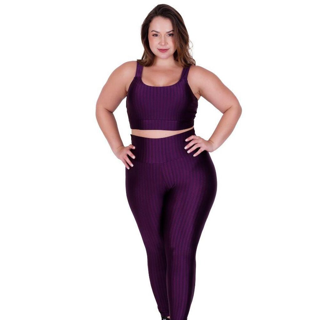 Conjunto Top com Bojo Removível e Calça para Academia Plus Size Fitness 3D Barbara