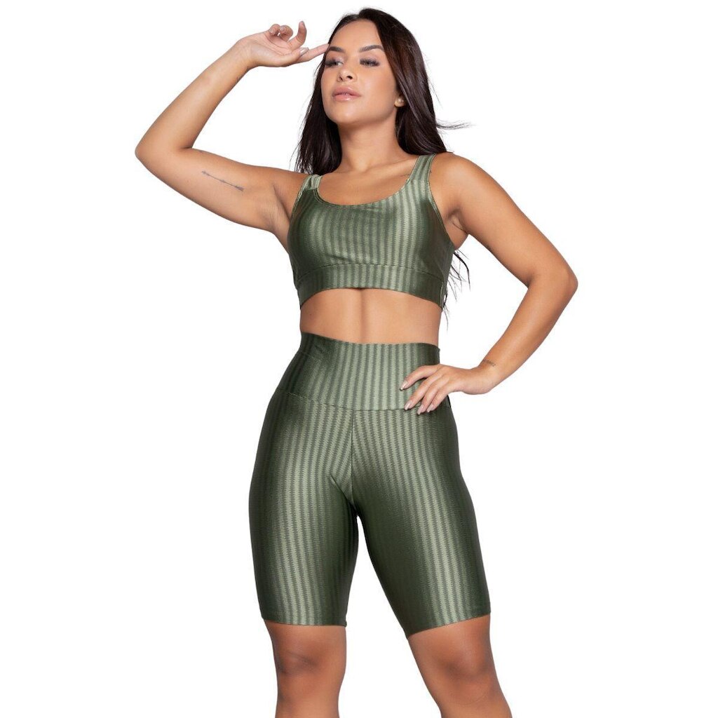 Conjunto Top e Bermuda New Zig 3D Serra e Mar Bojo Compressão Academia Treino Moda Fitness
