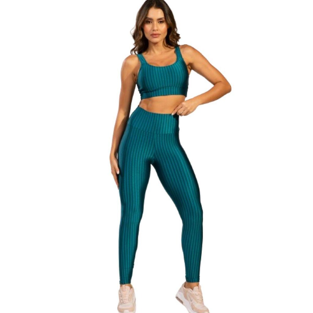 Conjunto Top e Calça New Zig 3D Fitness Serra e Mar Alta Compressão Academia Treino Moda Feminina