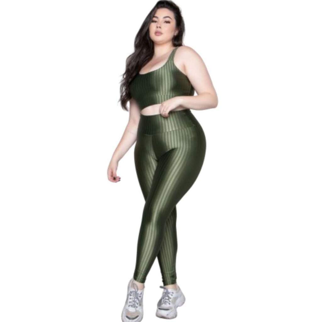 Conjunto Top e Calça Plus Size New Zig 3D Dia a Dia  Serra e Mar Bojo Treino Musculação Moda Fitness