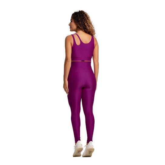 Conjunto Top e Legging Canelado Poliamida Roxo Massam Fitness