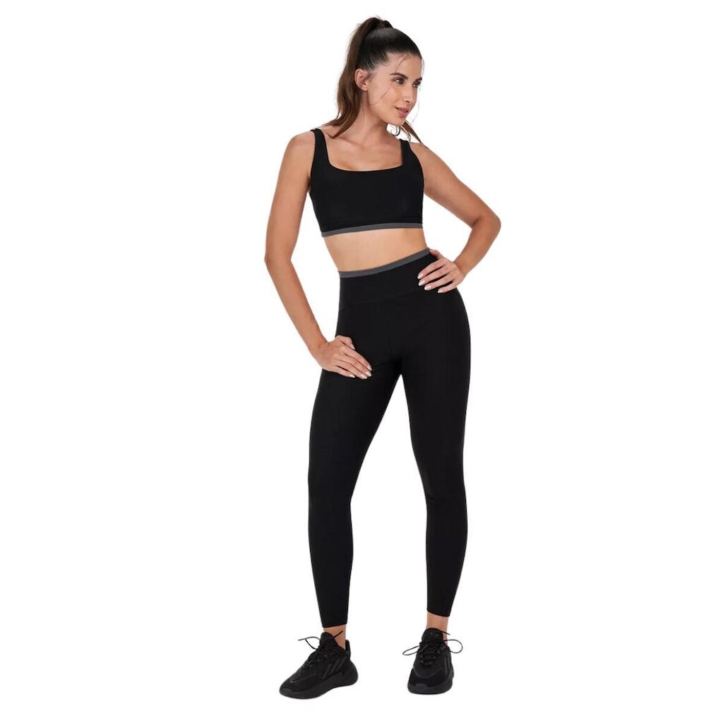 Conjunto Top E Legging Rib Shine Alto Giro Academia