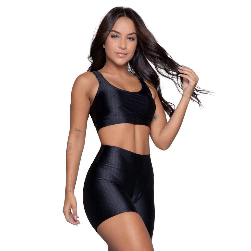 Conjunto Top e Short New Zig 3D Serra e Mar Bojo Compressão Academia Treino Moda Fitness