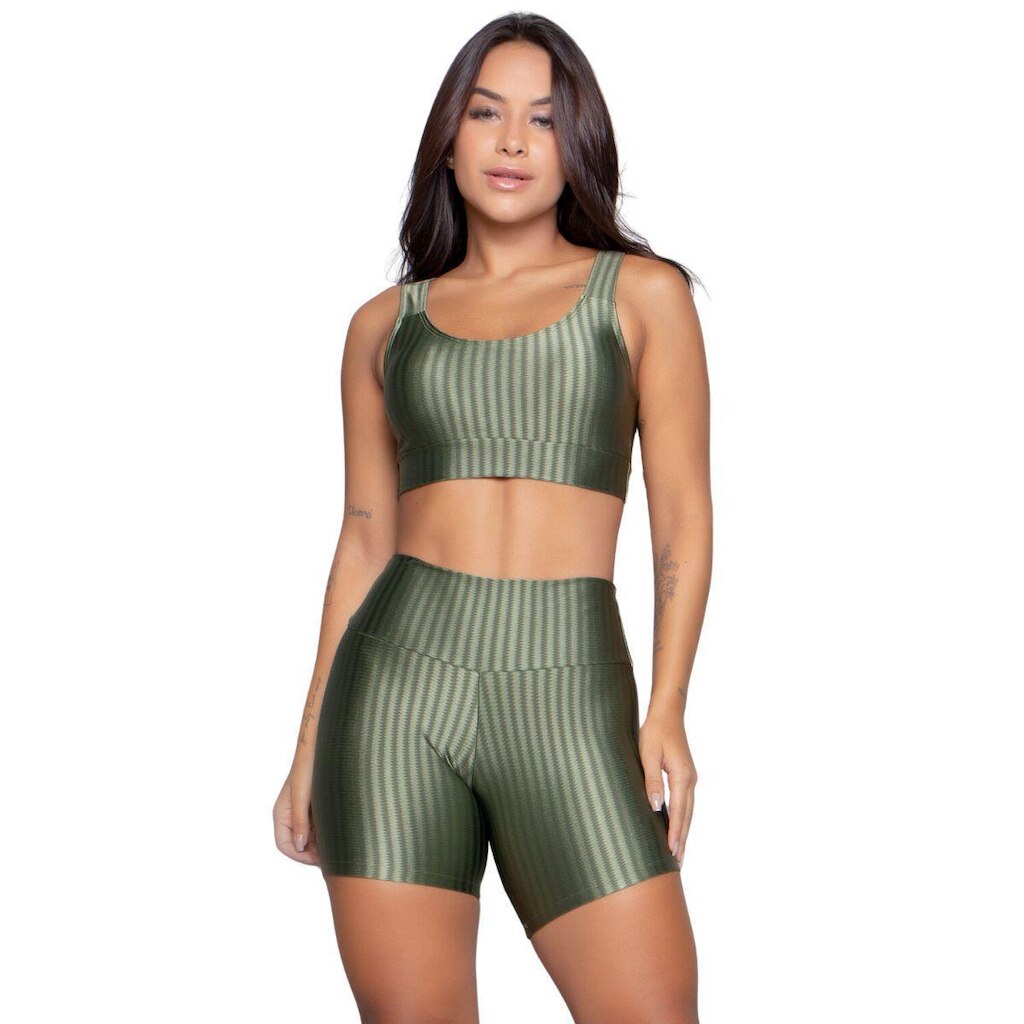 Conjunto Top e Short New Zig 3D Serra e Mar Bojo Compressão Academia Treino Moda Fitness