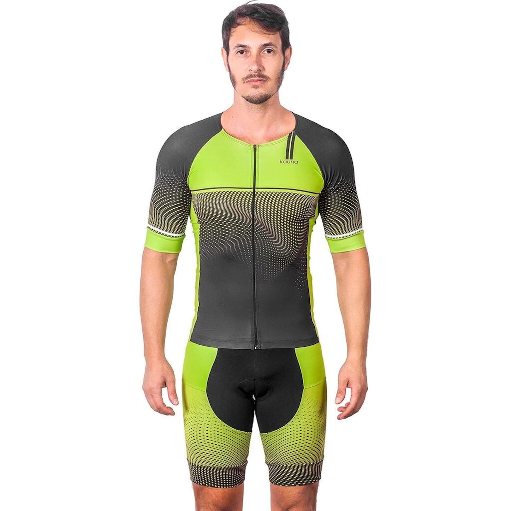 CONJUNTO TRIATHLON TOP COM MANGAS E BERMUDA ELITE FLUOR POWER UV 50+ KAUNA