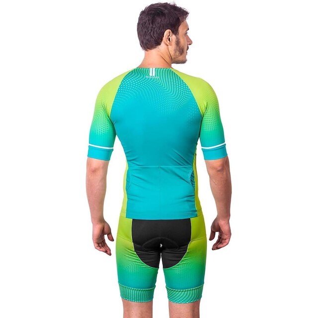 CONJUNTO TRIATHLON TOP COM MANGAS E BERMUDA ELITE NEON UV 50+ KAUNA