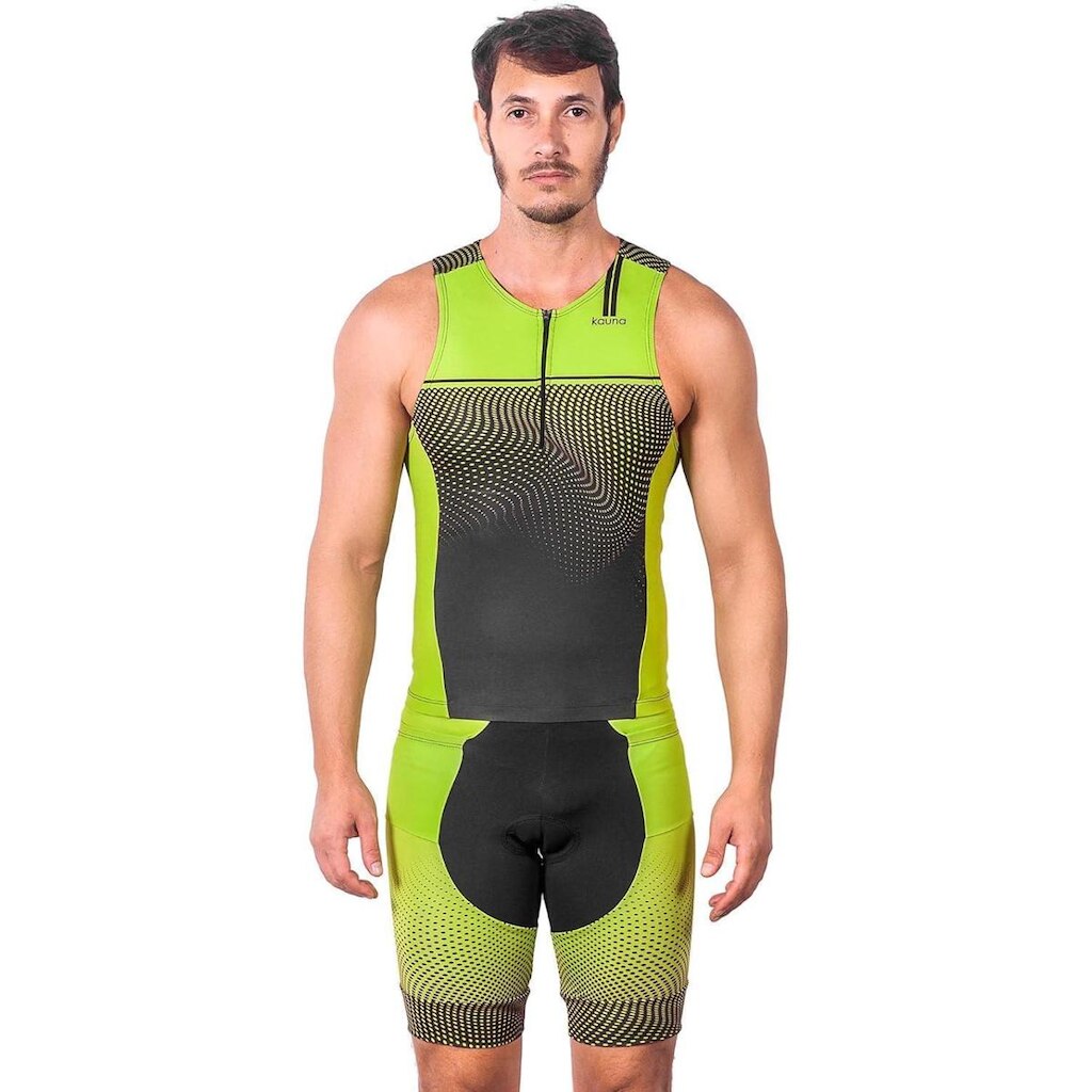 CONJUNTO TRIATHLON TOP SEM MANGAS E BERMUDA ELITE FLUOR POWER UV 50+ KAUNA