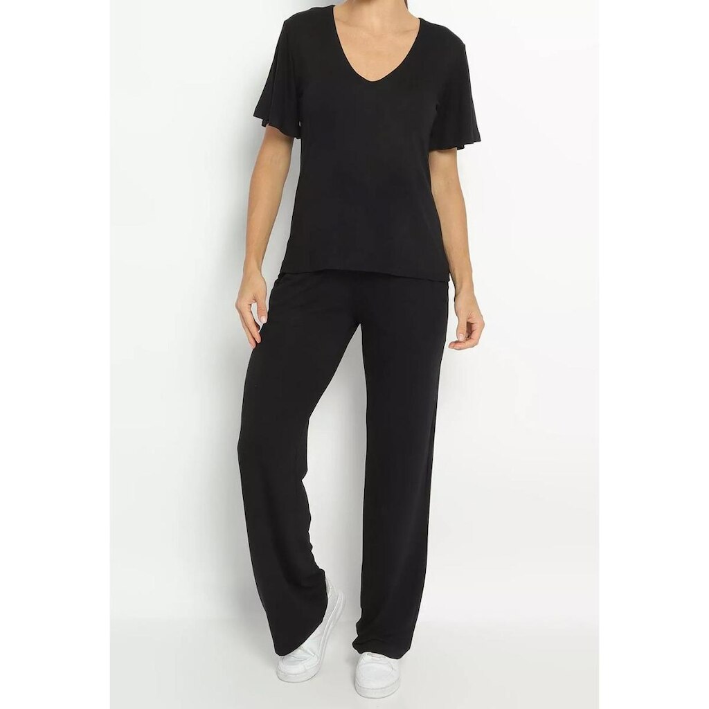 Conjunto Viscolycra Maria Paes Calça e Blusa Preto