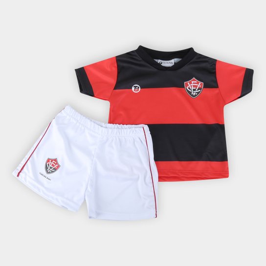 Conjunto Vitória Bebê Torcida Baby Sublimado - Vermelho+Preto