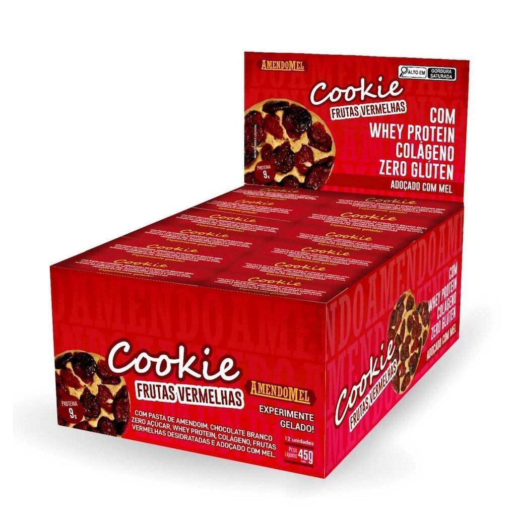 Cookie De Frutas Vermelhas Zero Glúten Com Whey Protein E Colágeno 12 Un De 45 Amendomel