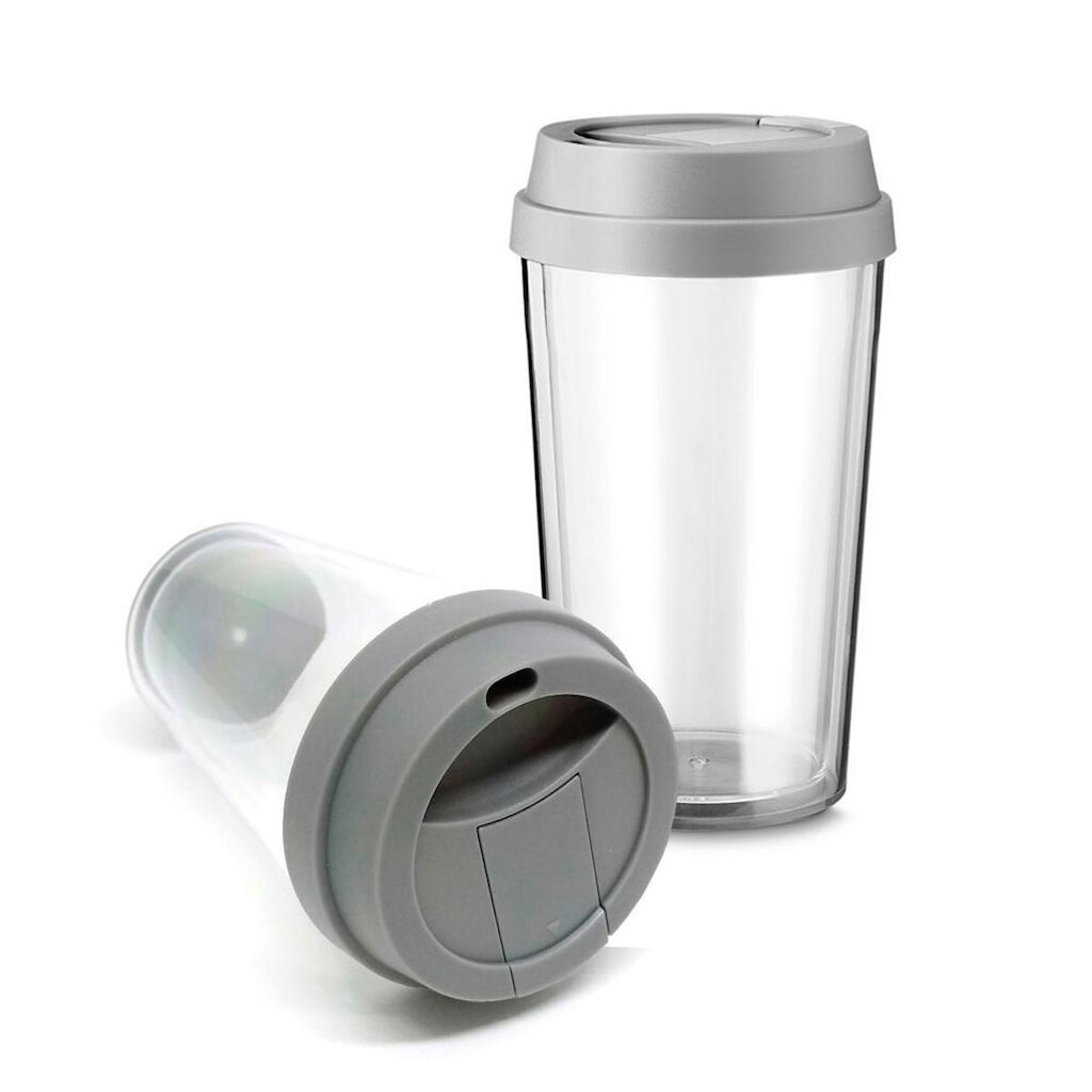 Copo Caneca 400ml de Plástico Parede Dupla C/ Tampa