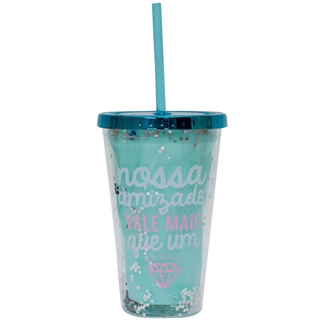 Copo Canudo Verde Nossa Amizade 450ml - Projeto Kiwi