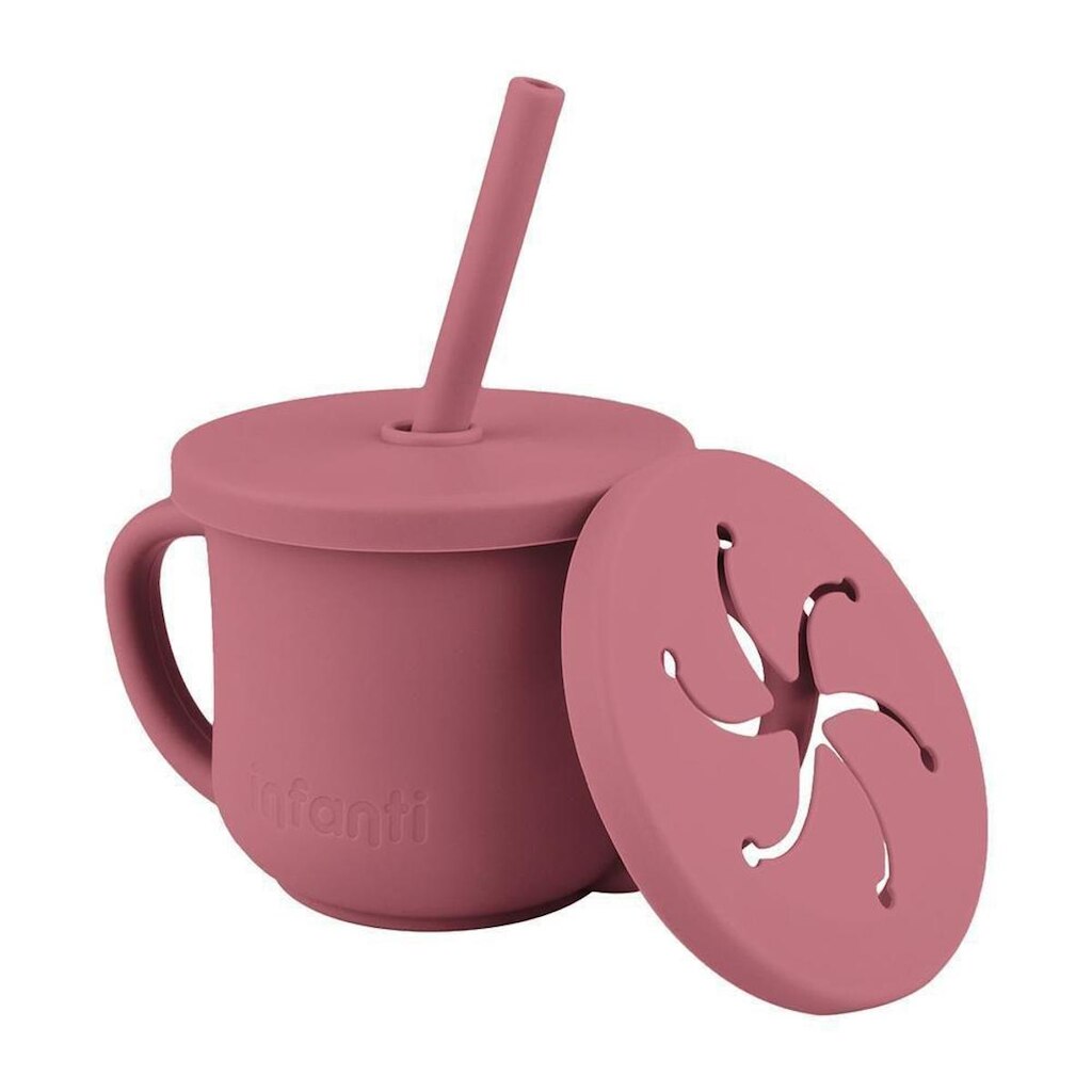 Copo Com Canudo Infanti Silicone Snack Piccolo Rosa