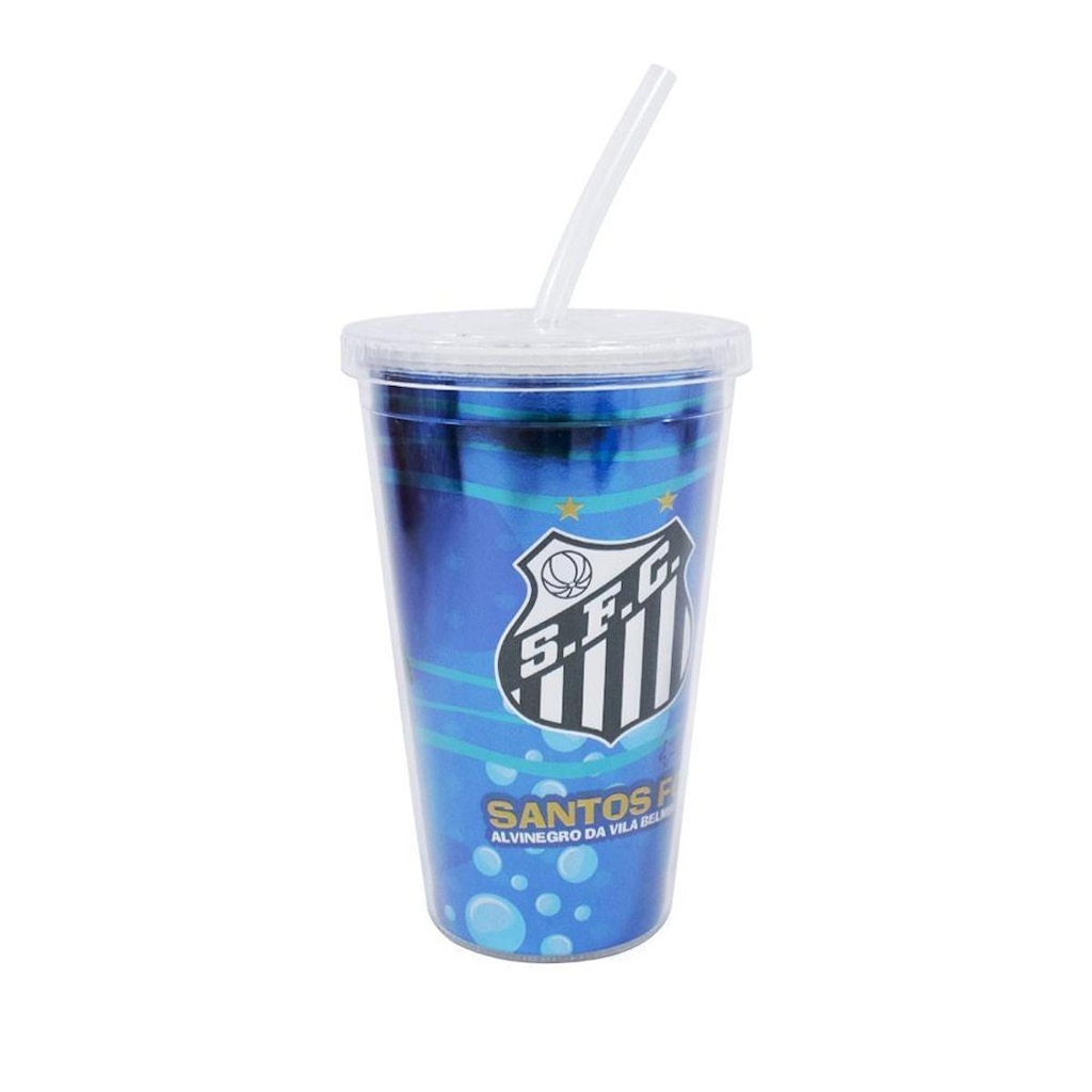 Copo De Plástico Canudo 500ml - Santos Azul