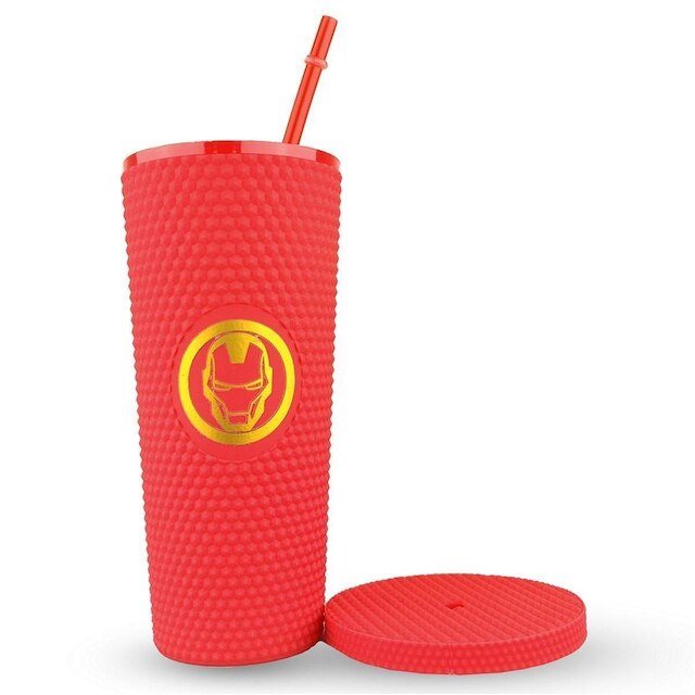 Copo Marvel Homem de Ferro Stiff Oficial 710ml Vermelho Durável Com Canudo