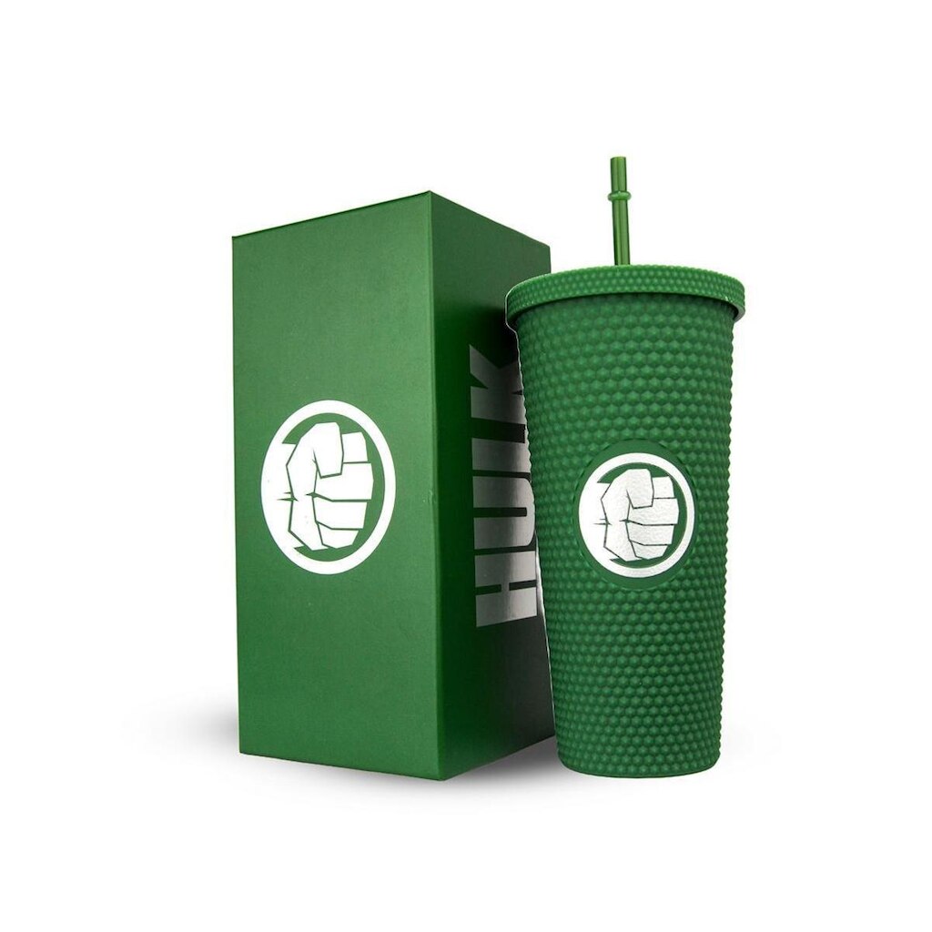 Copo Marvel Hulk Com Canudo Reutilizável 710ml Verde Tampa Rosqueável