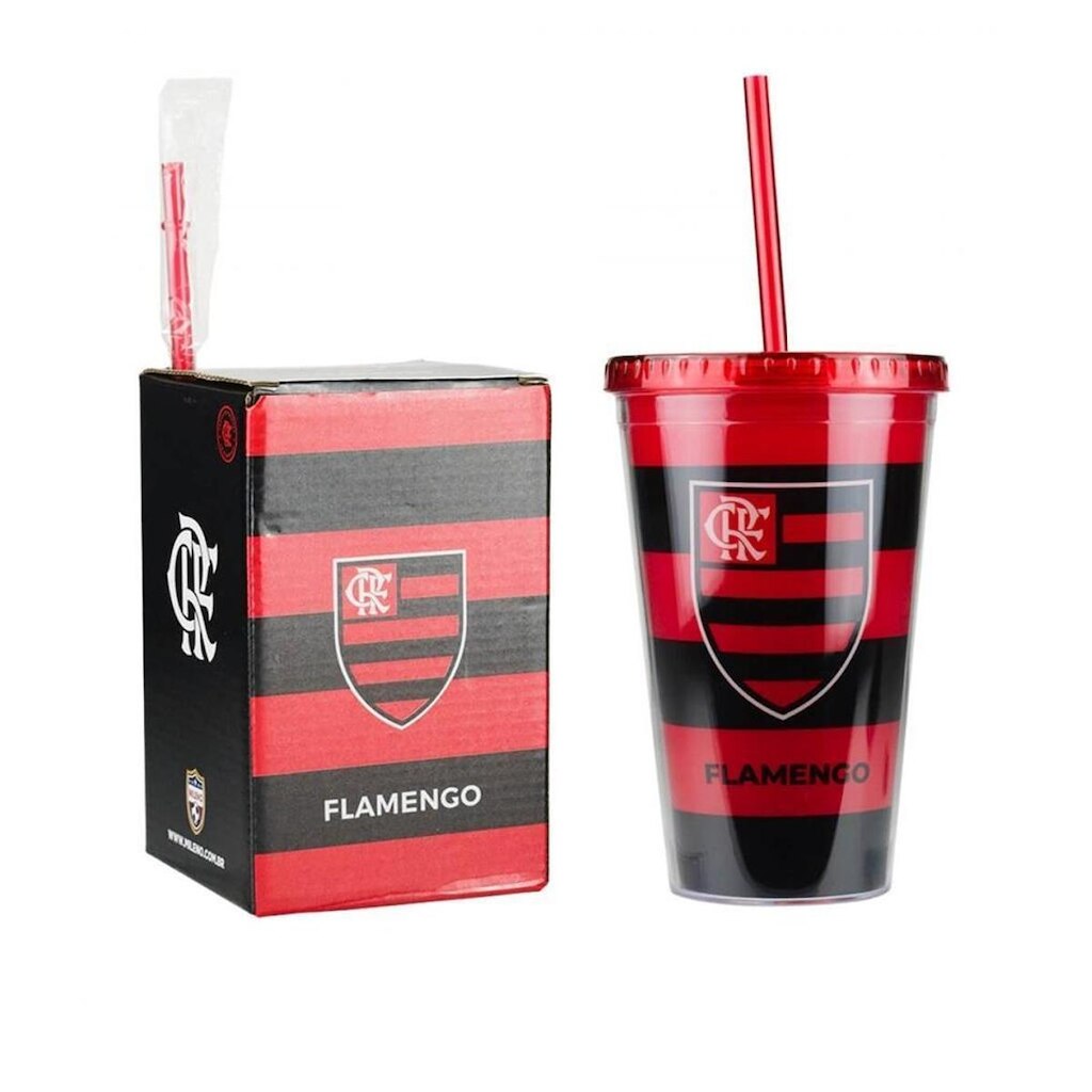 Copo Plástico Canudo 450ml - Flamengo