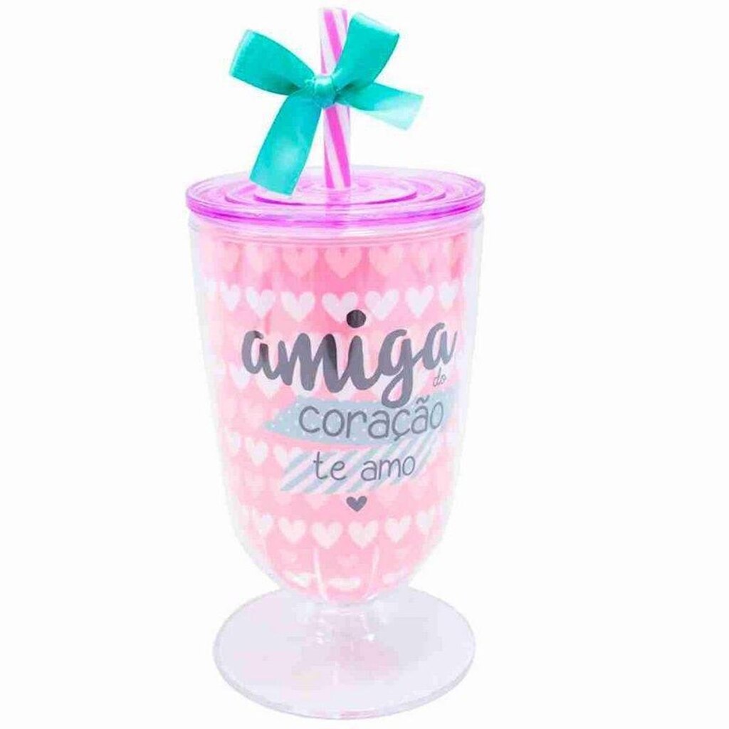 Copo Taça Com Canudo #amizade 600ml - Projeto Kiwi