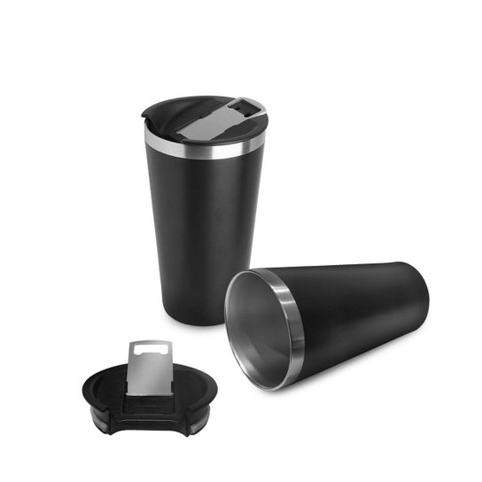 Copo Térmico 500ml Cerveja Aço Inoxidável Parede Dupla C/ Abridor e Tampa - Preto Menor preço em Copo Térmico 500ml Cerveja Aço Inoxidável Parede Dupla C/ Abridor e Tampa - Preto