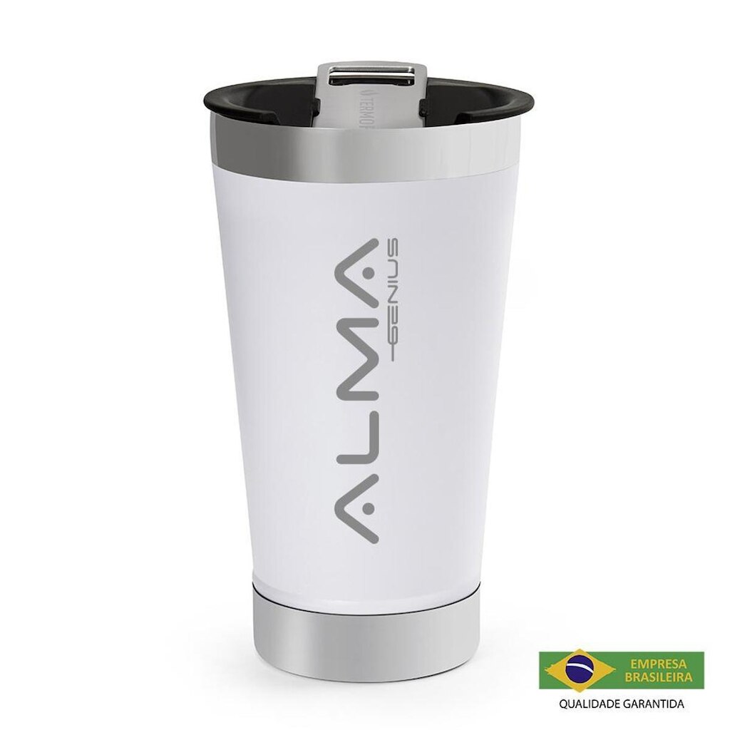 Copo Térmico Aço Inox Com Tampa E Abridor 500Ml Alma Genius Branco