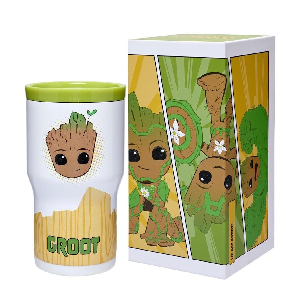 Copo Térmico Groot Guardiões da Galáxias 532ML Inox com Canudo Bebidas Quentes/Fria Original Disney