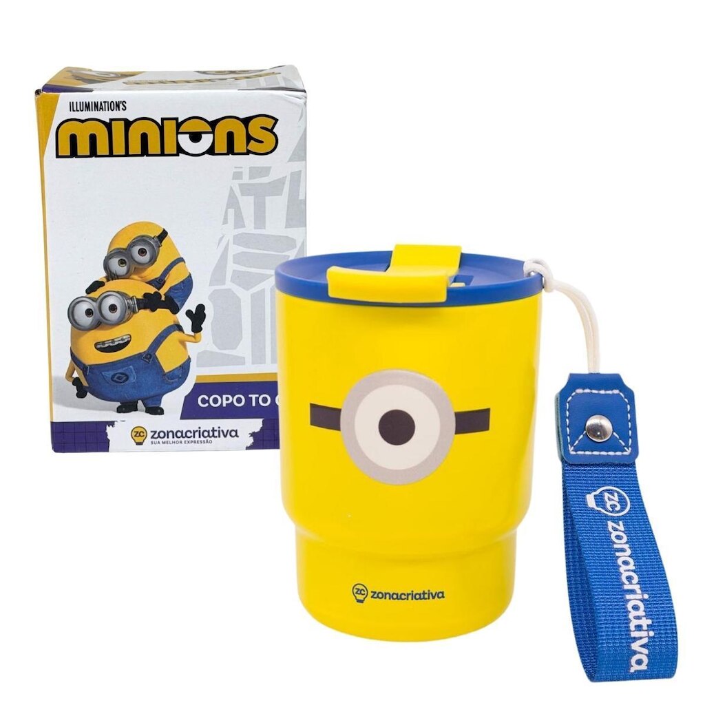Copo Térmico To Go Alça e Tampa 400ml MINIONS Zona Criativa