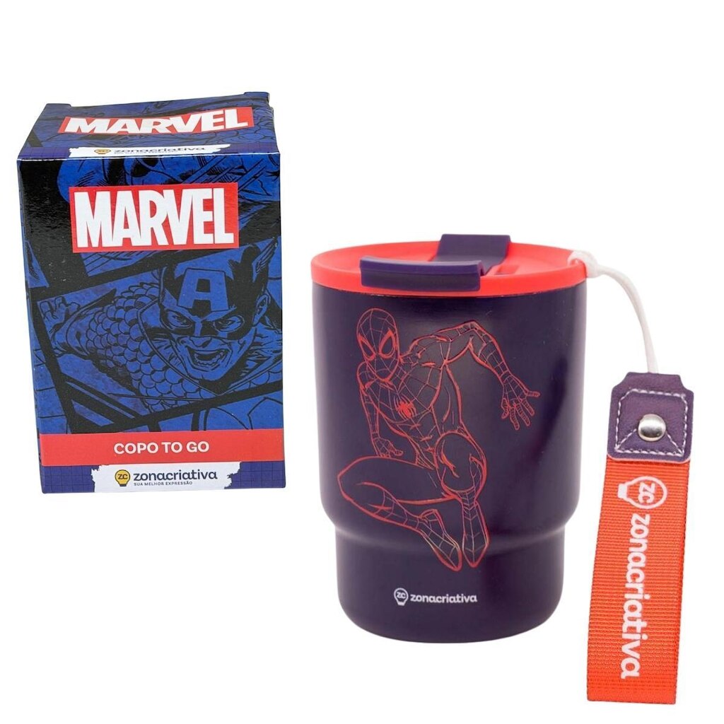 Copo Térmico To Go Alça Tampa 400ml SPIDER MAN Zona Criativa
