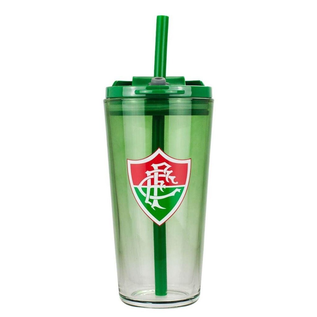 Copo Vidro Transparente Canudo E Tampa 750ml - Fluminense