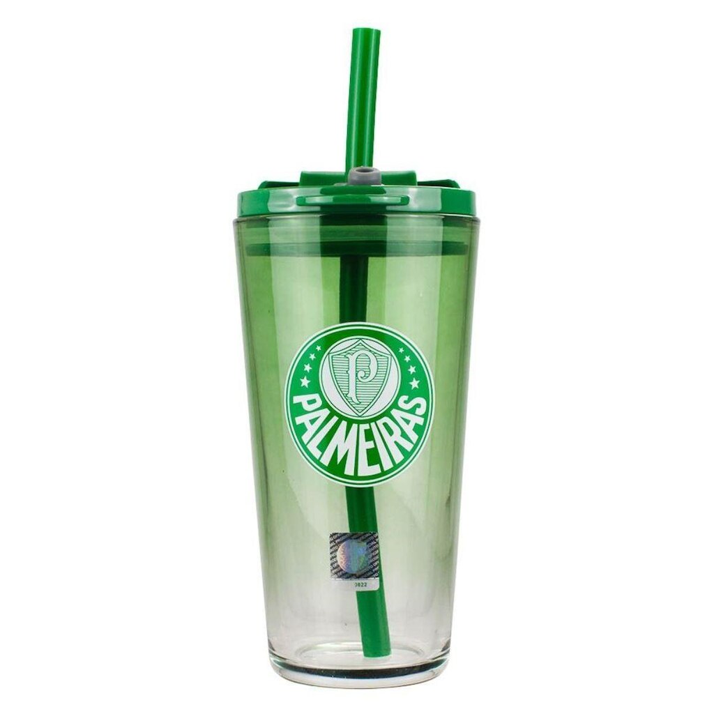 Copo Vidro Transparente Canudo E Tampa 750ml - Palmeiras