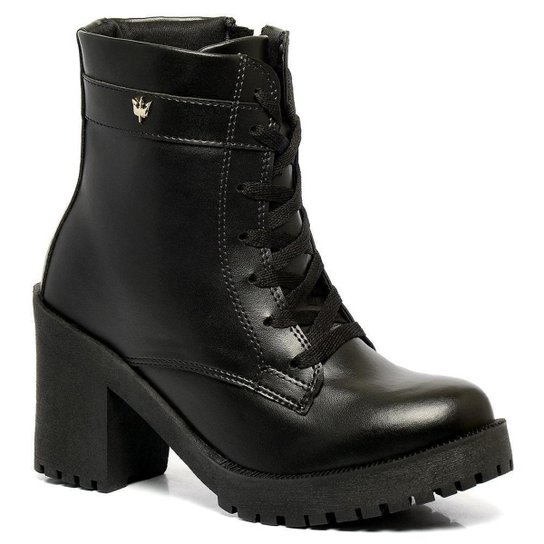 Coturno Bota Feminina Com Salto Tratorada Botinha Cano Médio - Preto Menor preço em Coturno Bota Feminina Com Salto Tratorada Botinha Cano Médio - Preto