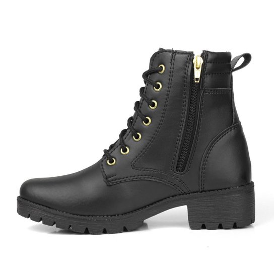 Coturno Casual Feminino Bota Cano Curto Botinha Moderna Zíper Salto Baixo Conforto - Preto Menor preço em Coturno Casual Feminino Bota Cano Curto Botinha Moderna Zíper Salto Baixo Conforto - Preto