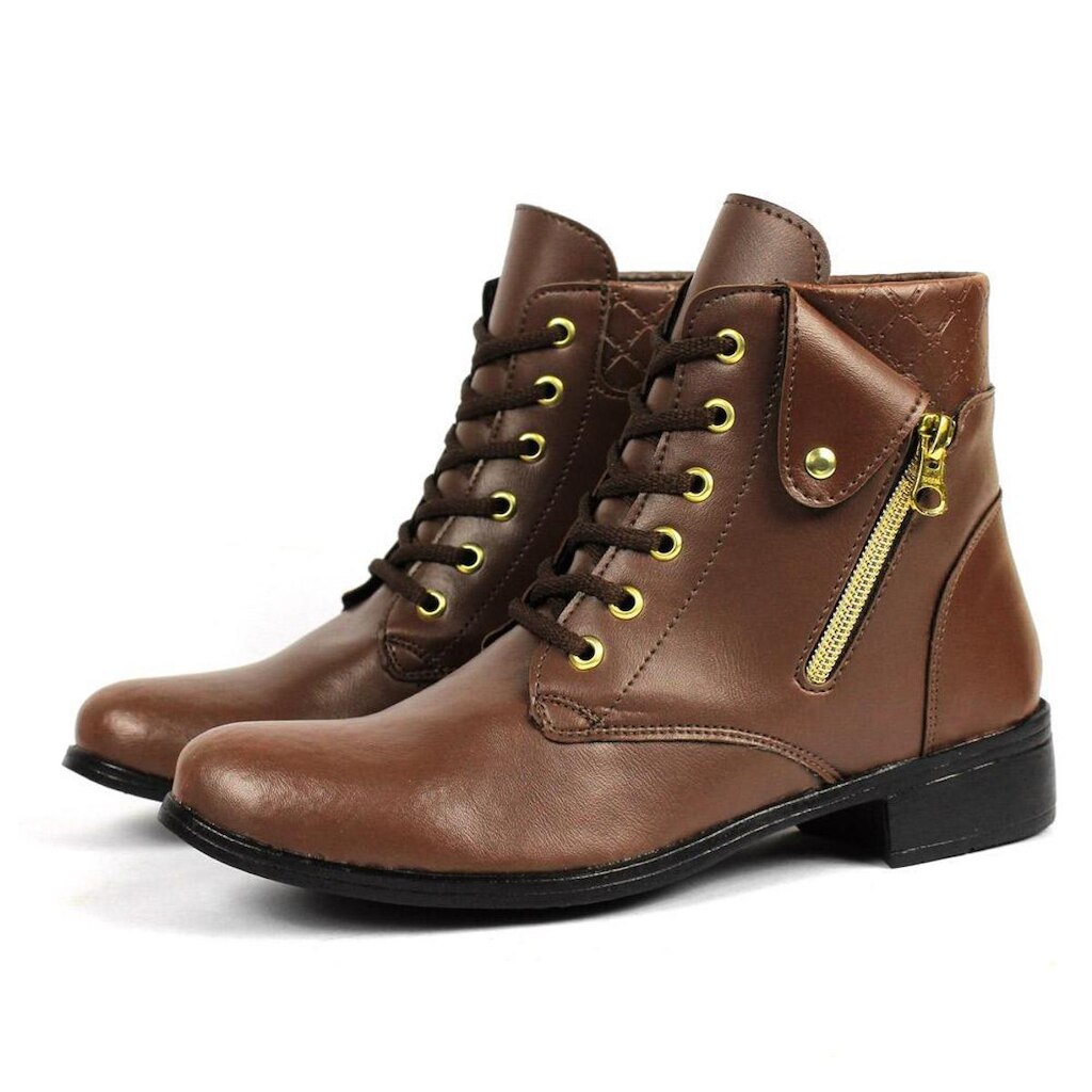 Coturno Feminino Casual Confortável Cano Curto Com Cadarço
