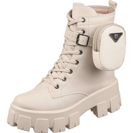 Coturno Feminino GiGiL Bolsinha Removível Plataforma - Off White Menor preço em Coturno Feminino GiGiL Bolsinha Removível Plataforma - Off White