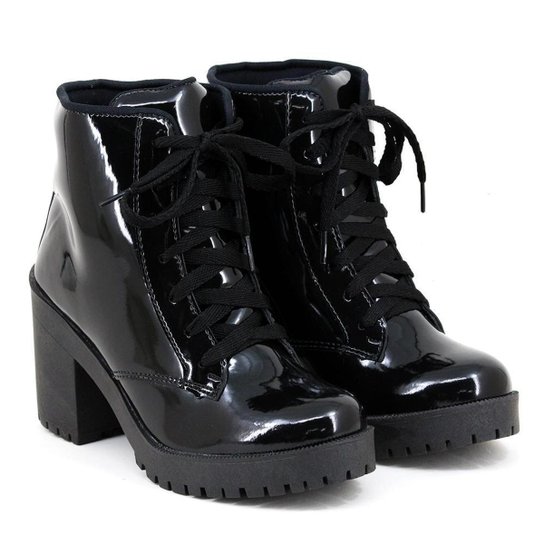 Coturno Tratorado Coturno Feminino Verniz Preto Coturno Feminino