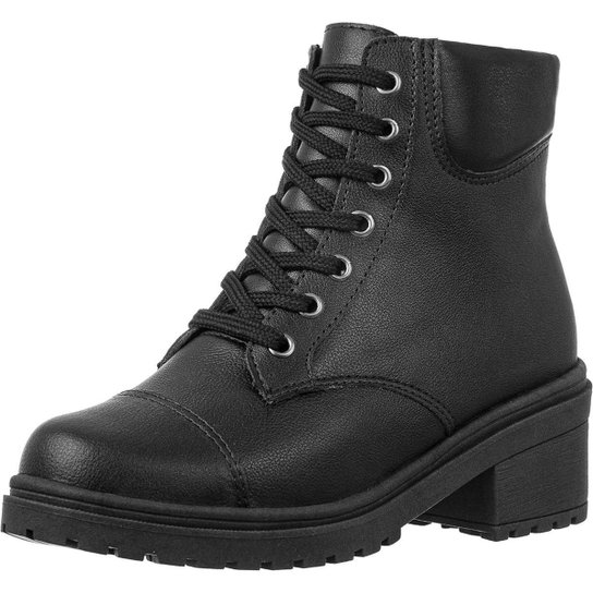 Coturno GiGiL Feminino Bota Salto Tratorado Cano Curto Conforto - Preto Menor preço em Coturno GiGiL Feminino Bota Salto Tratorado Cano Curto Conforto - Preto