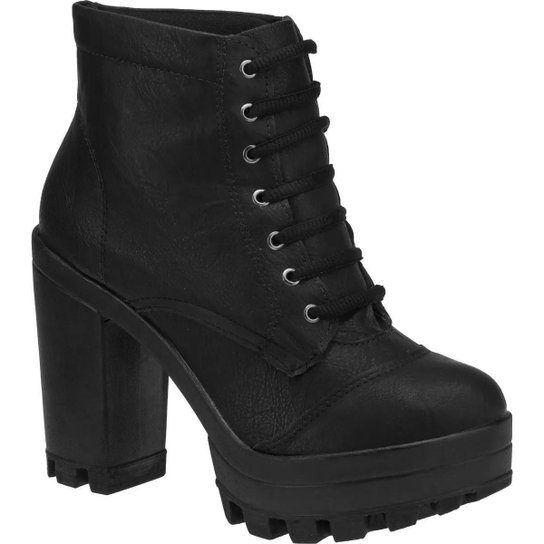 Coturno Lumiss Salto Alto Sintético Feminino - Preto