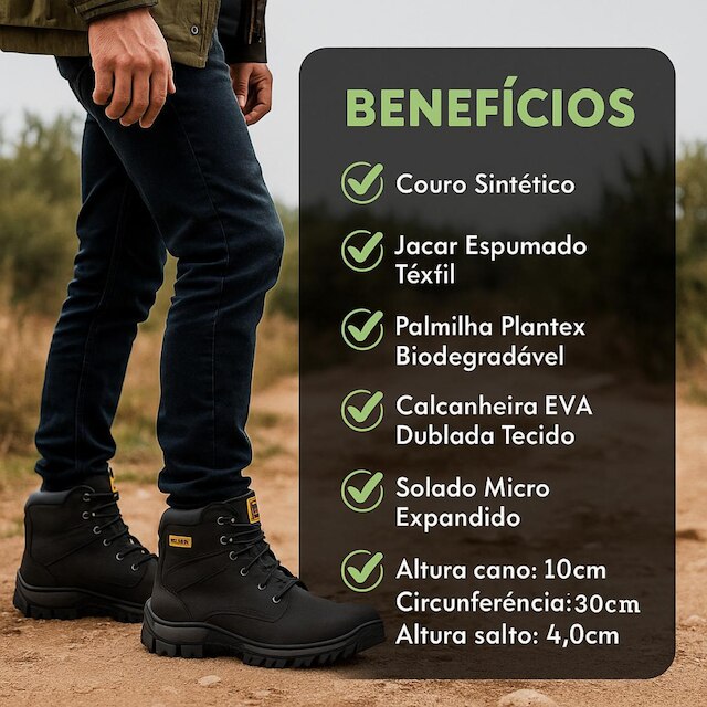 Coturno Masculino Bota com Cadarço Resistente Confortável Motoqueiro
