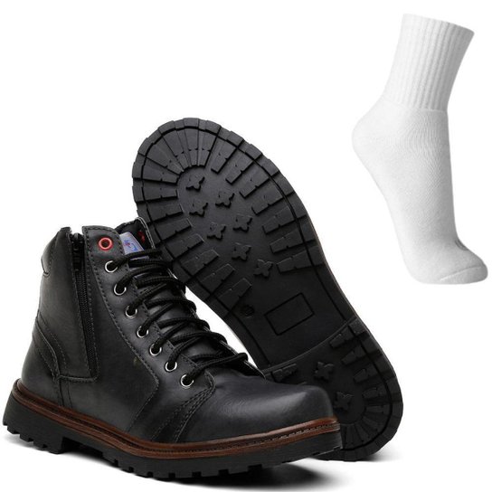 Coturno Masculino Bota Masculina Casual + par de meia - Preto Menor preço em Coturno Masculino Bota Masculina Casual + par de meia - Preto