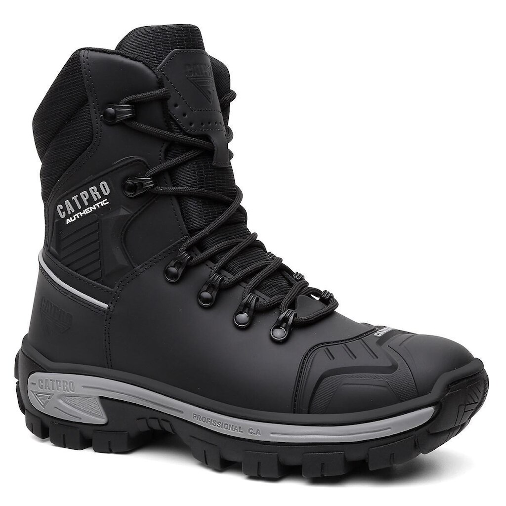 Coturno Masculino Em Couro Com C.A Original CatPro Cano Longo Biqueira Termoplástico Resistente Leve