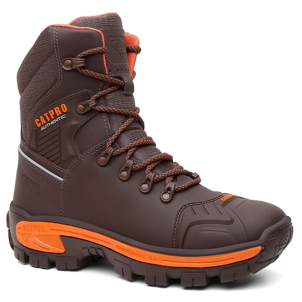 Coturno Masculino Em Couro Com C.A Original CatPro Cano Longo Biqueira Termoplástico Resistente Leve