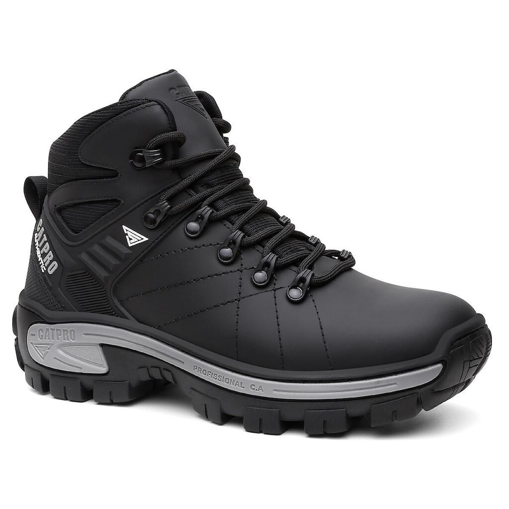 Coturno Masculino Preto Couro Legitimo Cano Médio Resistente Bota Profissional Solado Tratorado Leve