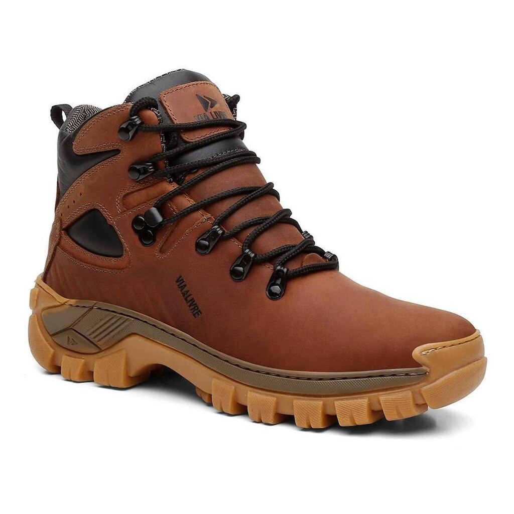 Coturno Masculino Resistente Em Couro Legítimo Com C.A Trilha