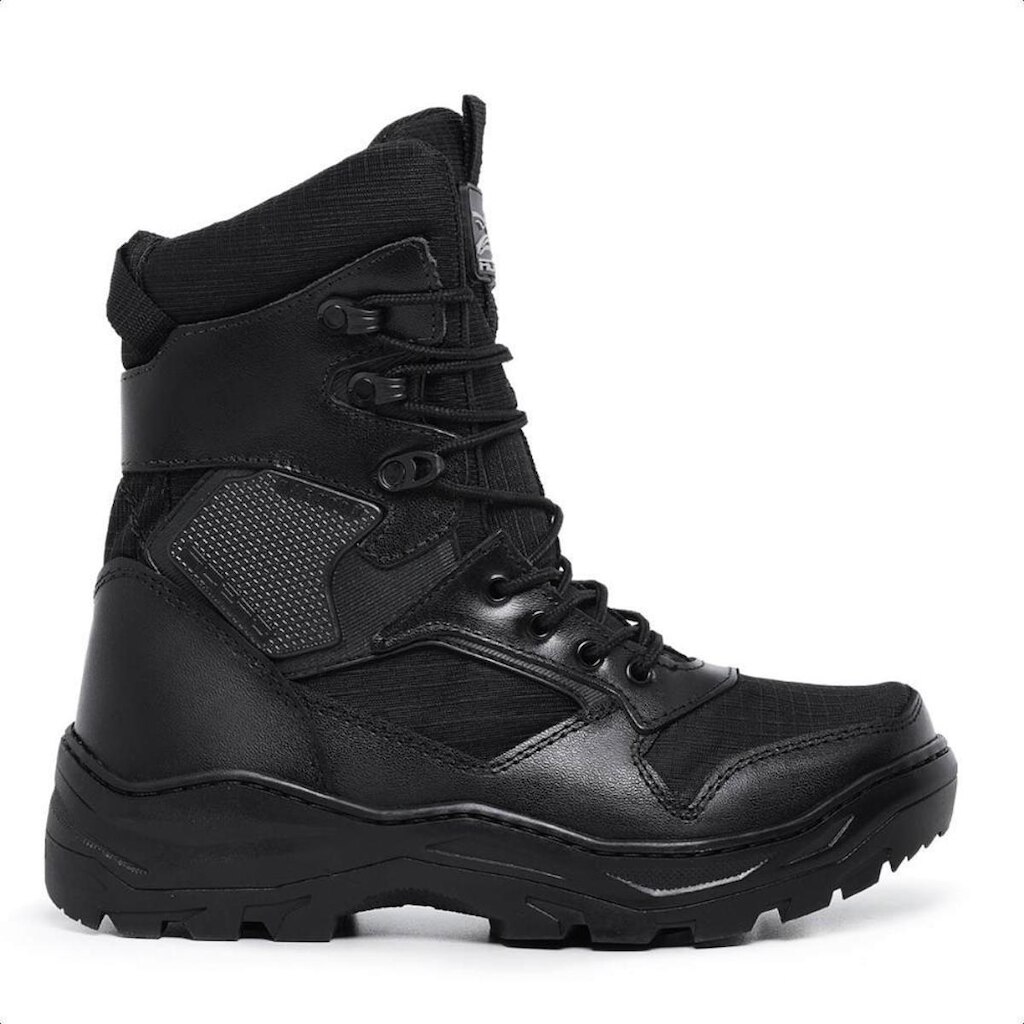 Coturno Militar Masculino Couro Cano Alto Cadarço Resistente