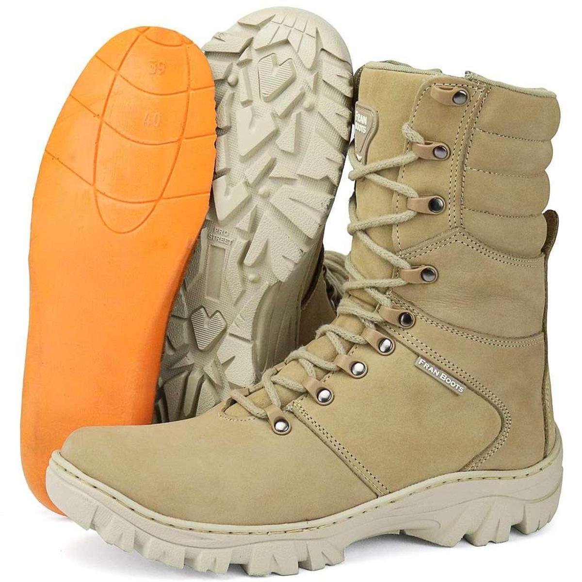 Coturno Militar Masculino Couro Cano Médio Tratorado - Creme | Netshoes