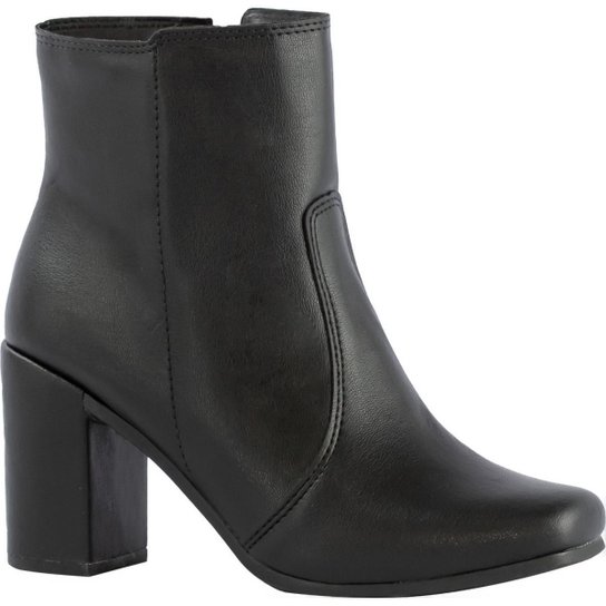 Coturno Salto Alto Grosso Confortável Bota Cano Curto Zíper - Preto Menor preço em Coturno Salto Alto Grosso Confortável Bota Cano Curto Zíper - Preto