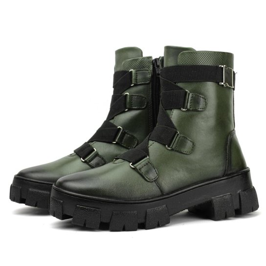 Coturno Tratorado Bota Militar Moderna Estilosa Tendência MonaDonna Feminina - Verde