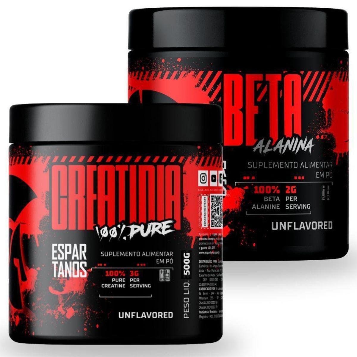 Creatina 100% Pura 500g + Beta Alanina 100% Pura 500g - Espartanos Suplementos Menor preço em Creatina 100% Pura 500g + Beta Alanina 100% Pura 500g - Espartanos Suplementos