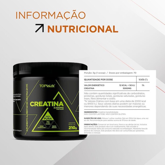 Creatina 100% Pura Monohidratada 210G Topway Sabor Neutro