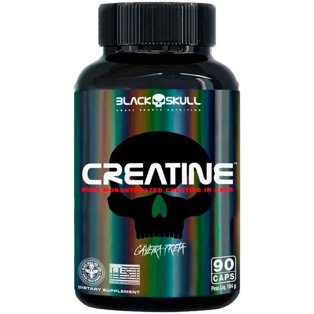 Creatina 90 Cápsulas Pote 30 Doses Black Skull Sem Sabor